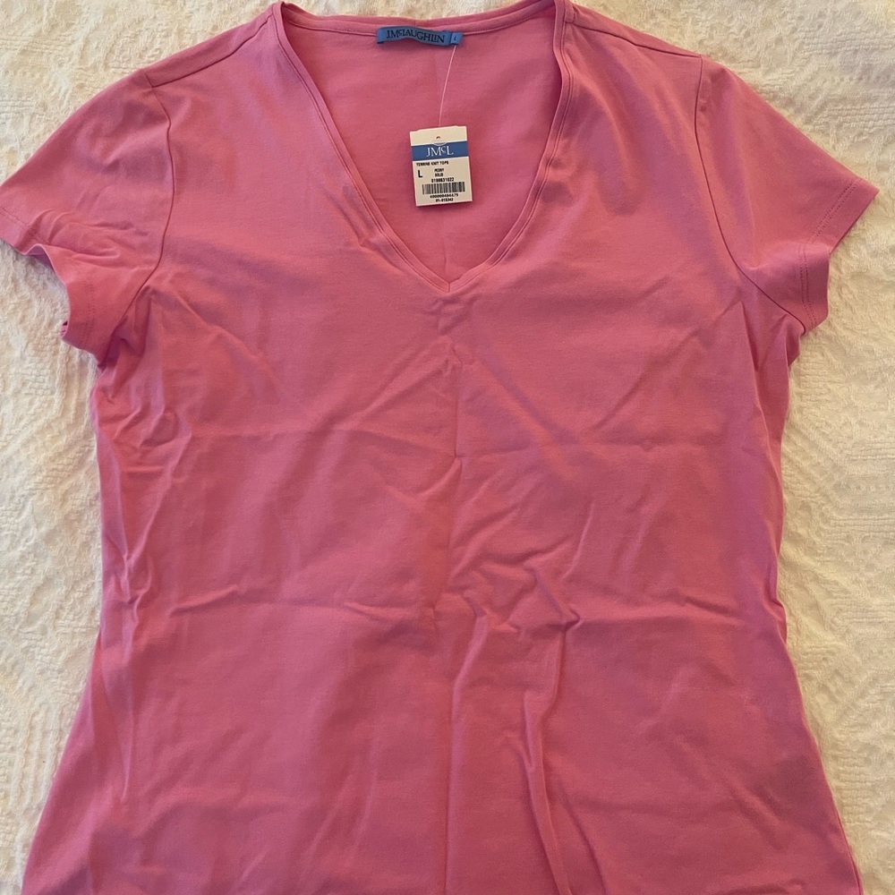 J. McLaughlin Pink Short Sleeve V-Neck Tee